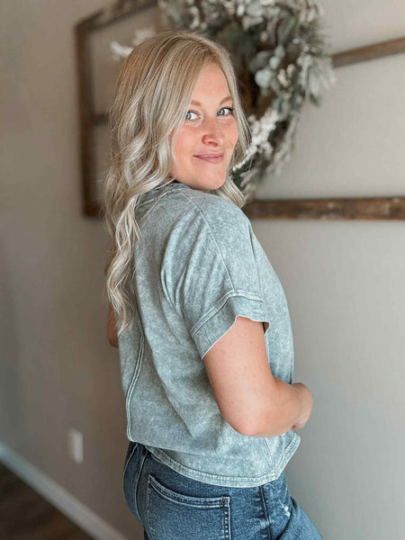 Emmeline Acid Wash Tee - Green - MEDIUM