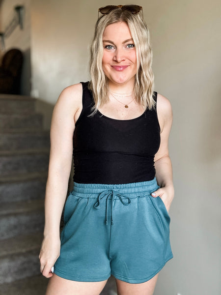Greta Drawstring Waist Shorts - Teal