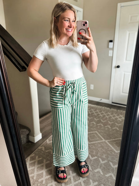 Santorini Stripe Wide Leg Pants - Green