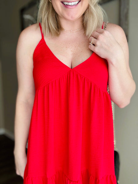 Island Glow Babydoll Dress - Red