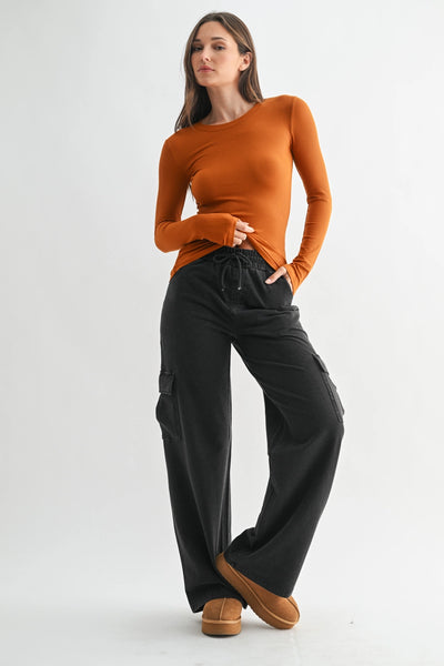 Mella Micro-Ribbed Long Sleeve - Amber - SIZE LARGE