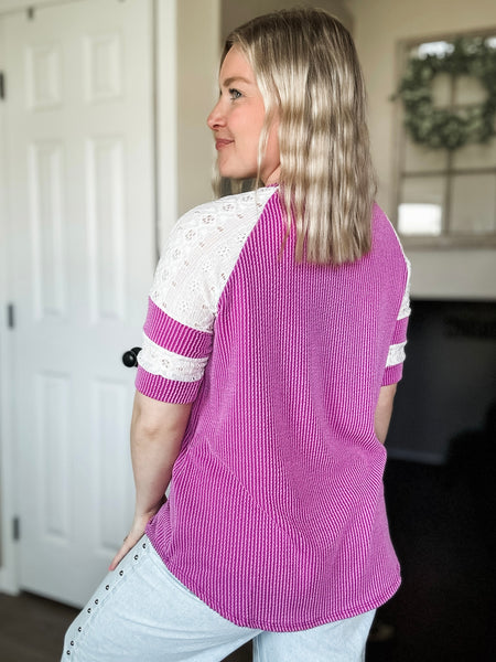 Lace Me Lovely Contrast Ribbed Top
