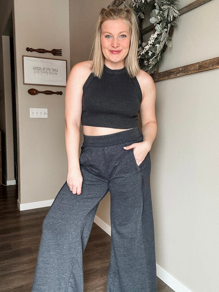 Cyndi Halter & Pants Set - Charcoal