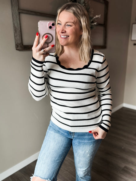 PREORDER Kolin Scalloped Stripe Long Sleeve