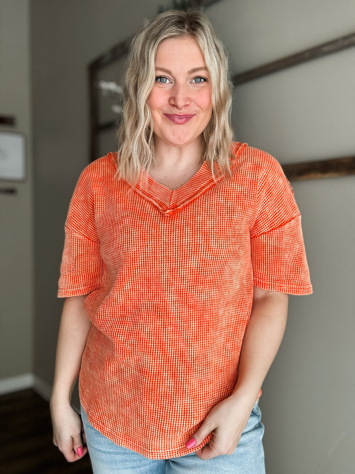 Elliot Vintage Washed V Neck - Orange