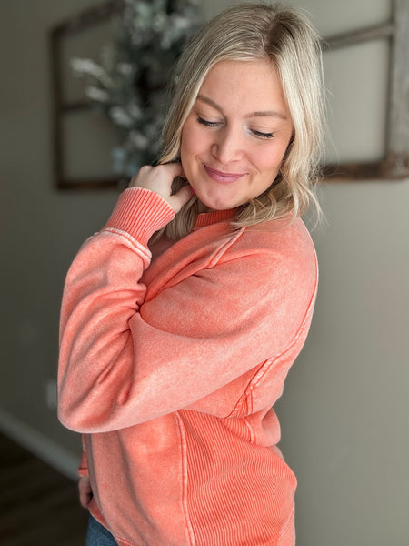 Boden Acid Wash Crewneck - Coral