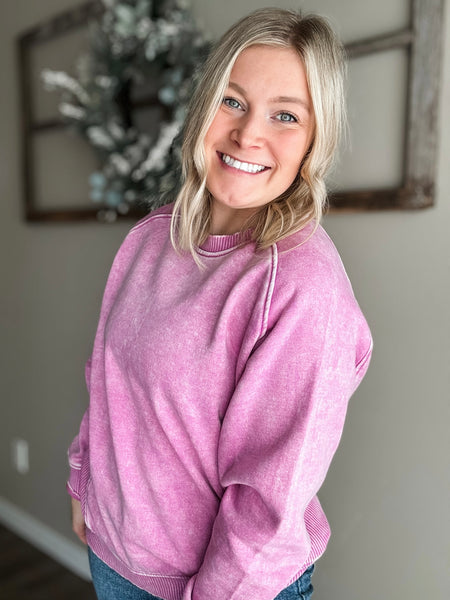 Boden Acid Wash Crewneck - Mauve