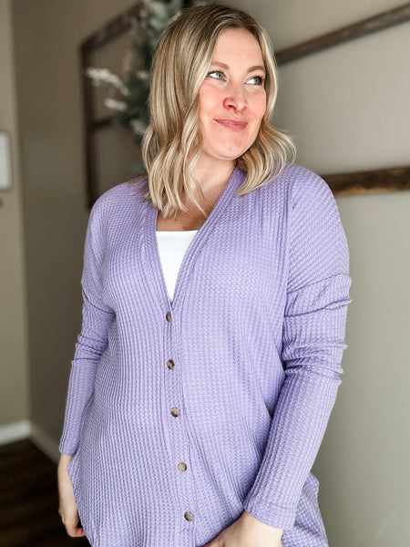 Hadlie Waffle Button Down Cardigan - Lavender