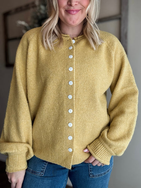 Roselle Button Front Cardigan - Mustard