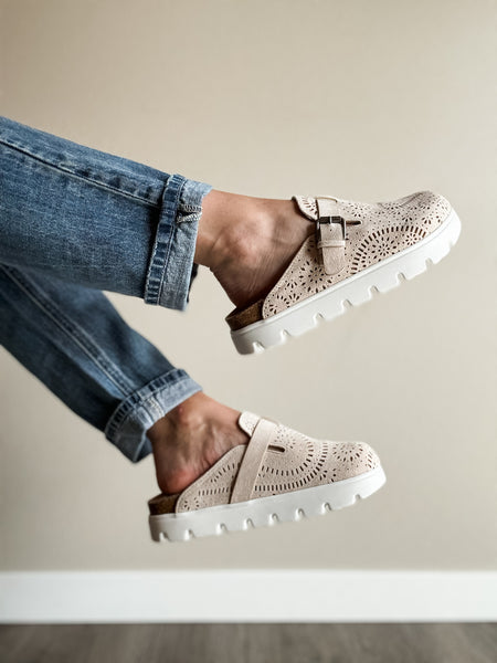 Laser Cutout Slip On Clog - Cream