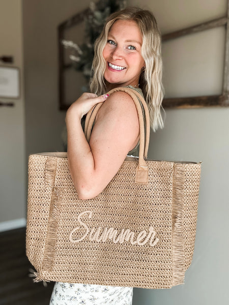 Summer Escape Straw Tote - Tan