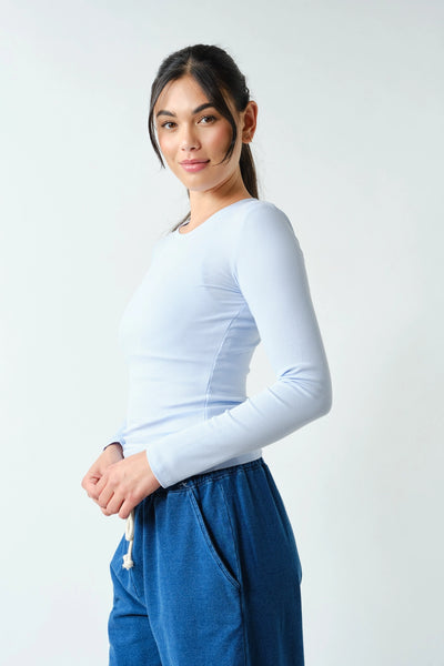 Mella Micro-Ribbed Long Sleeve - Baby Blue