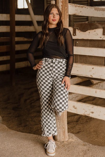 PREORDER Power Print Distressed Hem Jeans