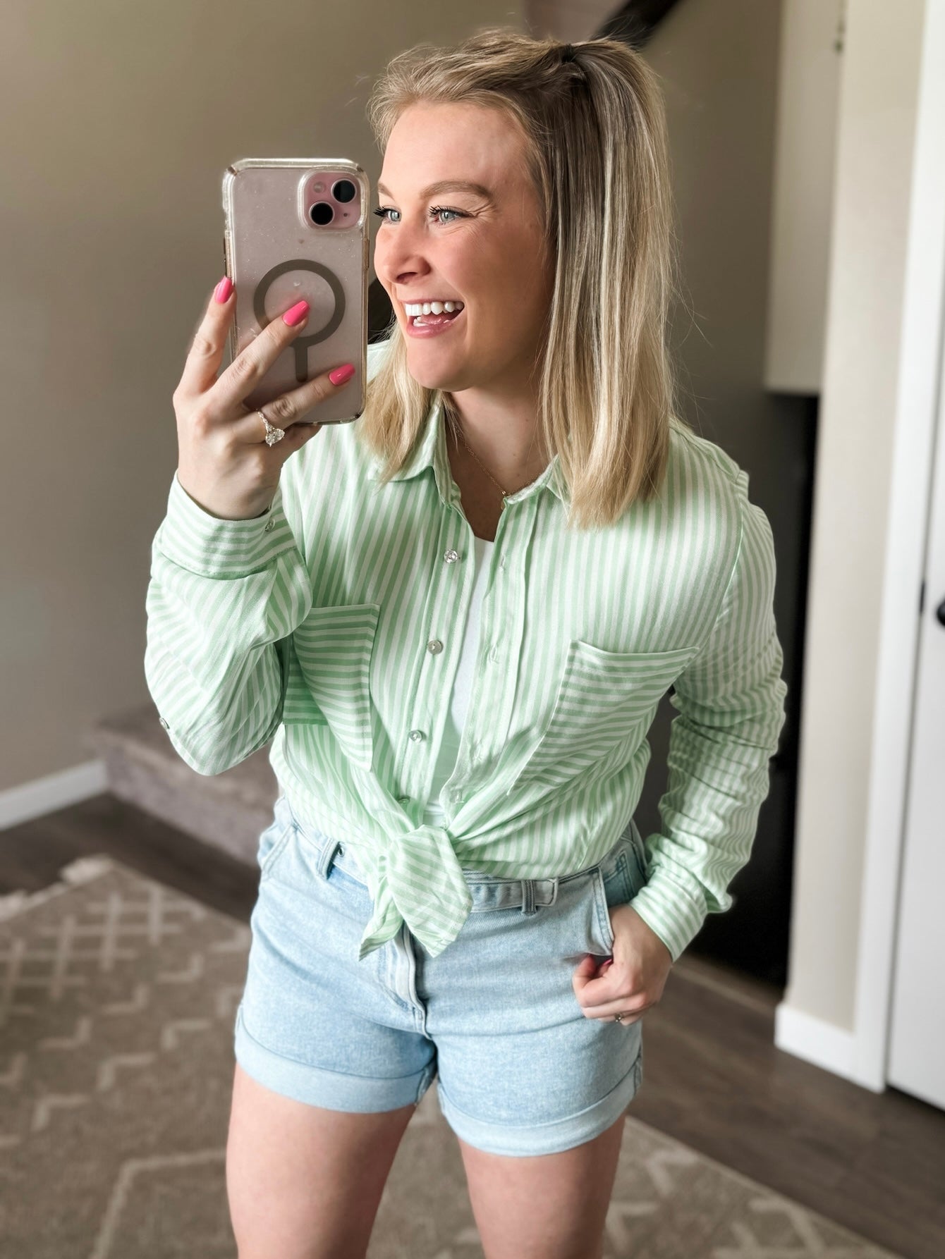 Eliana Stripe Button Up - Lime - SIZE SMALL