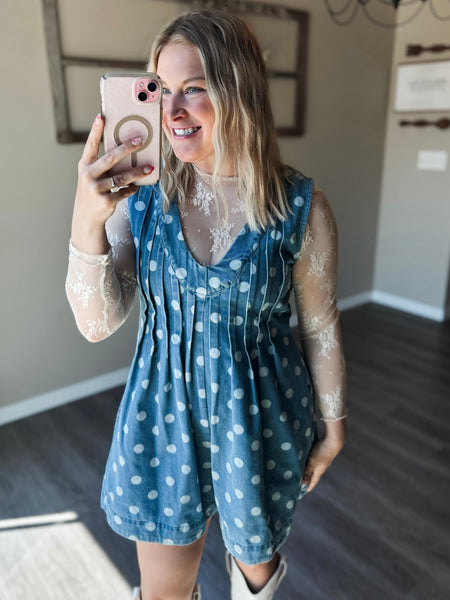 Jacelyn Polka Dot Denim Romper