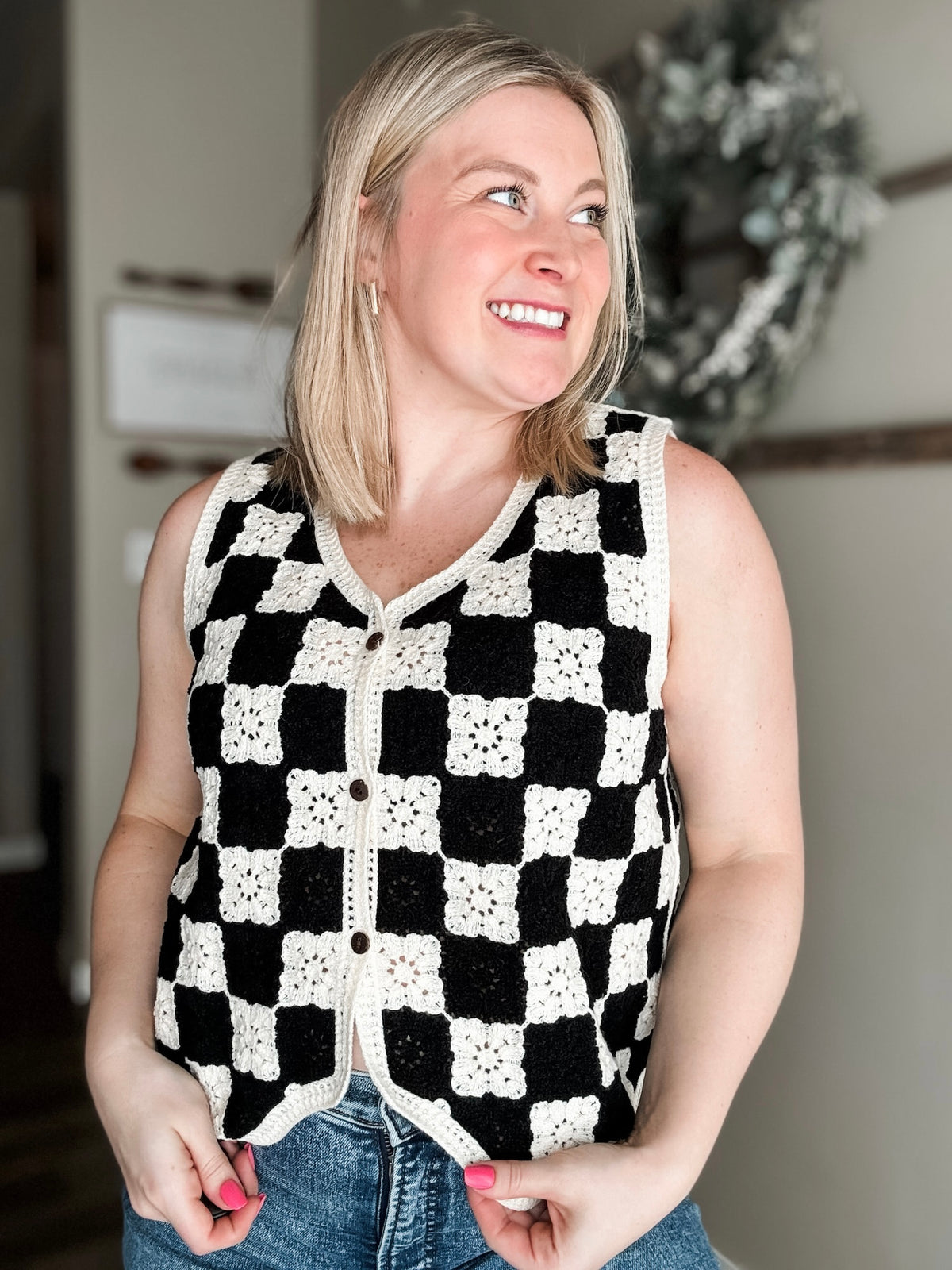 Ethel Crochet Checkered Vest