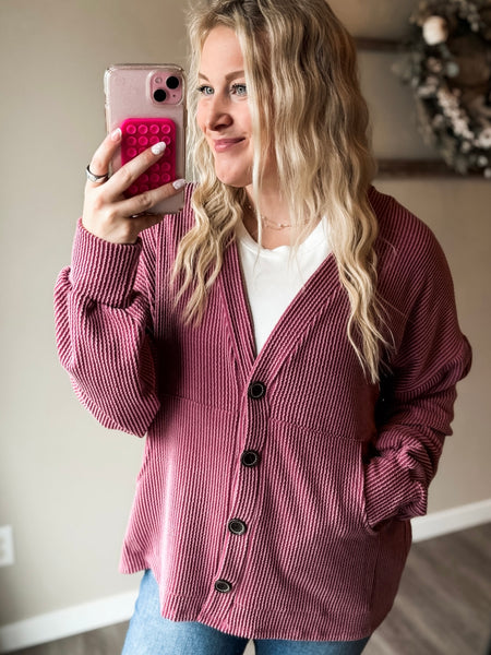 Perri Ribbed Cardigan - Marsala