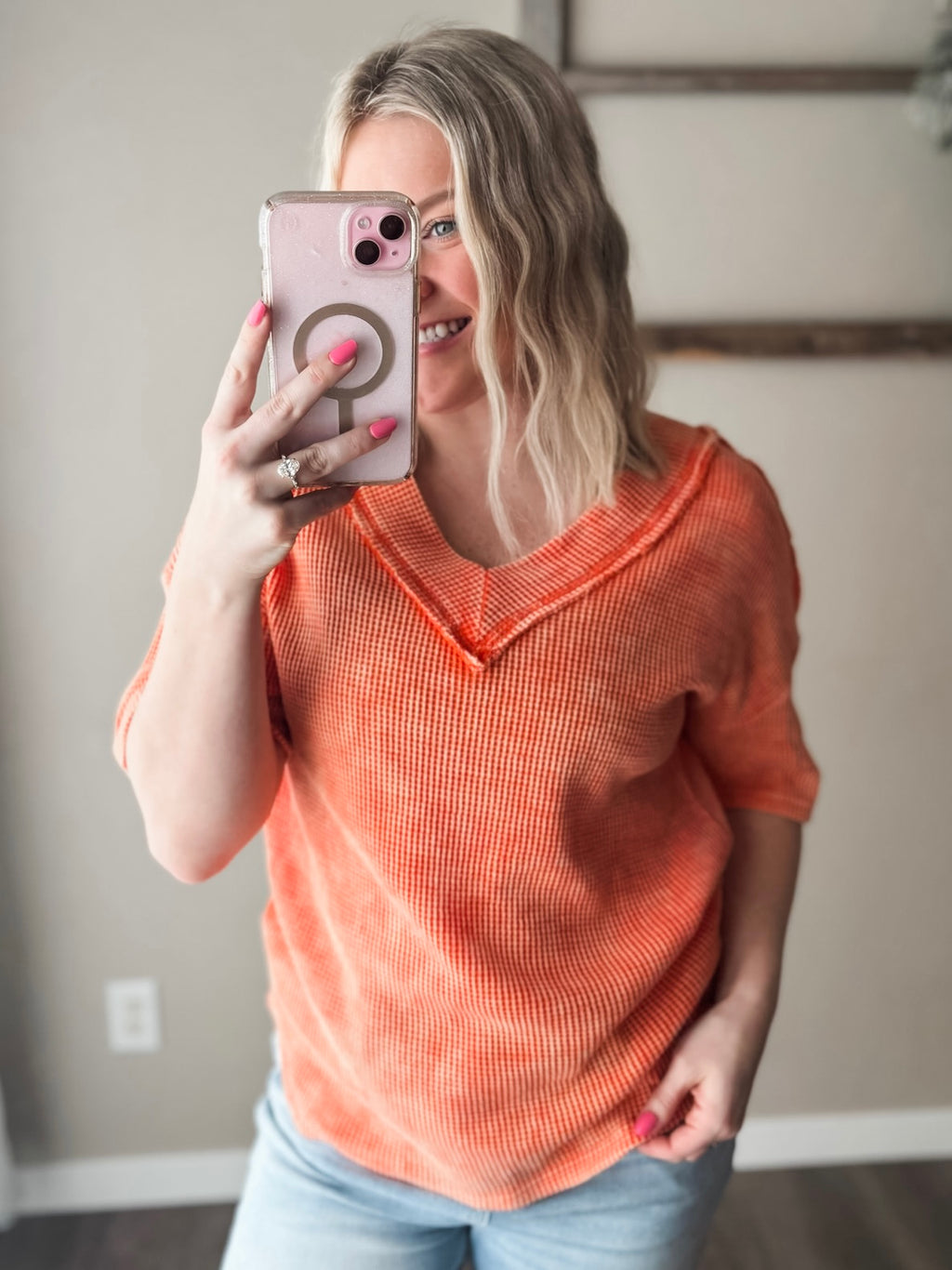 Elliot Vintage Washed V Neck - Orange