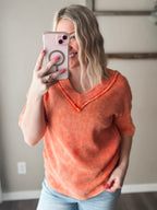 Elliot Vintage Washed V Neck - Orange