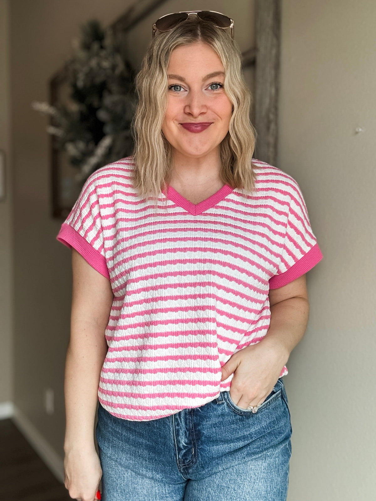 Zellie Textured Contrast Top - SIZE MEDIUM