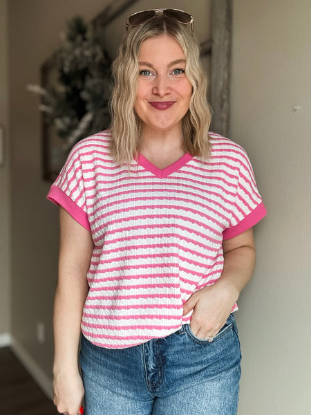 PREORDER Zellie Textured Contrast Top