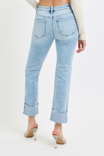 Presley High Rise Straight Cuffed Jeans - Light Wash