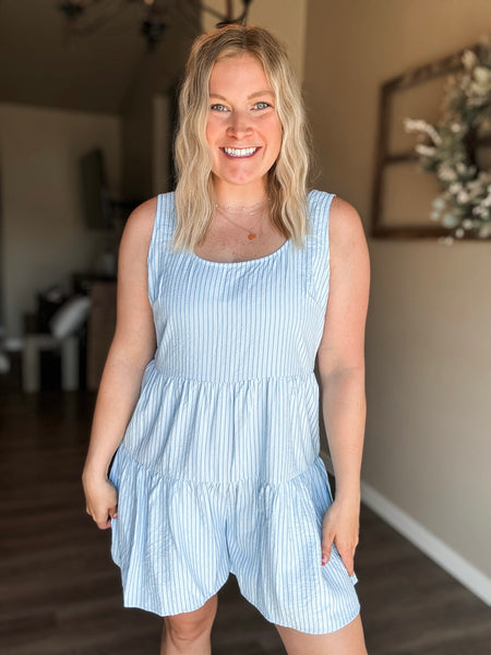 Delphine Pinstripe Tiered Romper