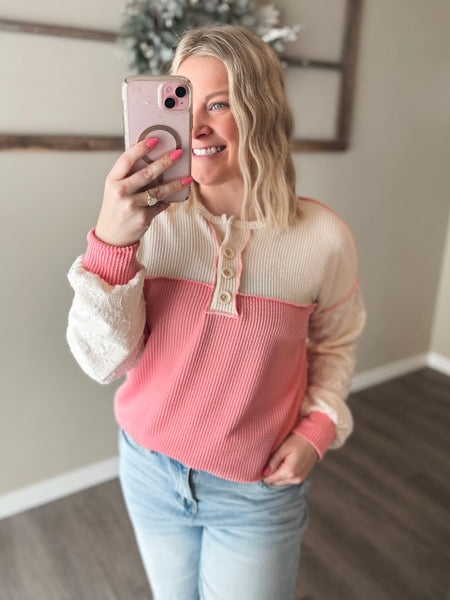 Tally Two Tone Ribbed Top - Coral