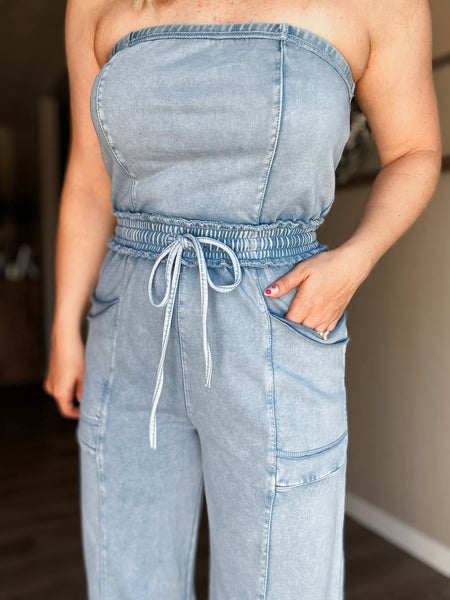 Odessa Washed Strapless Jumpsuit