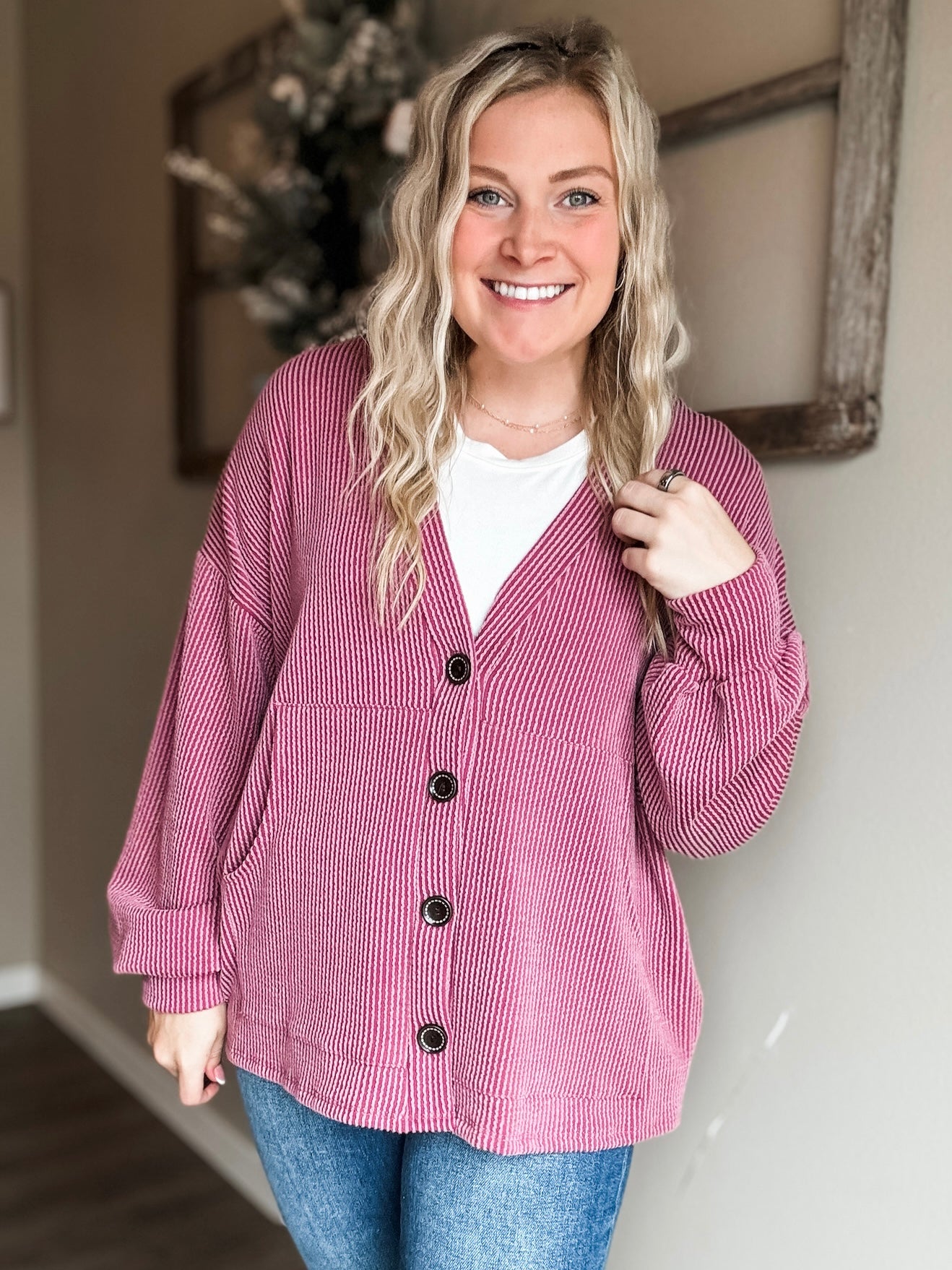 Perri Ribbed Cardigan - Marsala