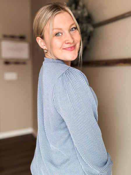 Simply Styled Balloon Sleeve Knit Top - Denim