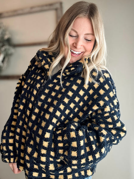 Vallie Fuzzy Sherpa Jacket - Navy