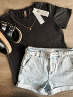 Kerigan Basic Round Tee - Black - SIZE SMALL