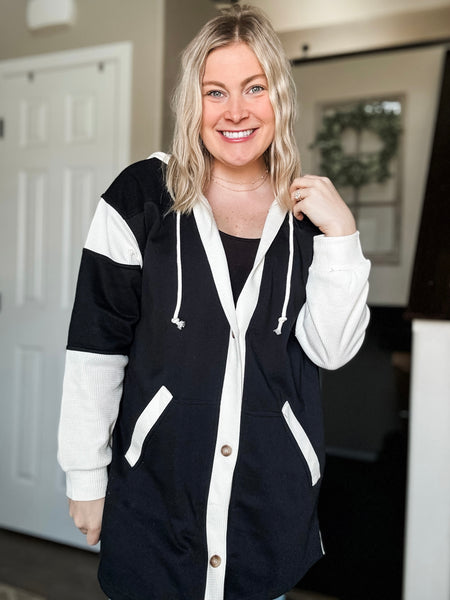 PREORDER Kaelyn Contrast Button Up Hoodie