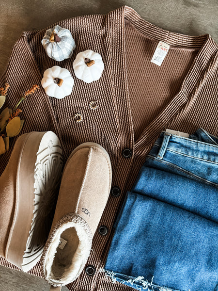 Perri Ribbed Cardigan - Chestnut