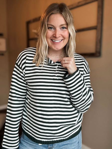 PREORDER Lyra Stripe Henley Sweater