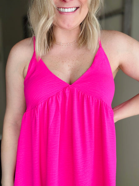 Island Glow Babydoll Dress - Hot Pink