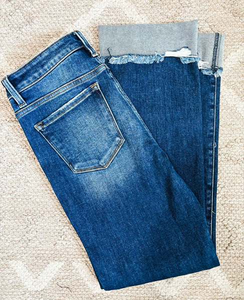 Presley High Rise Straight Cuffed Jeans - Dark Wash