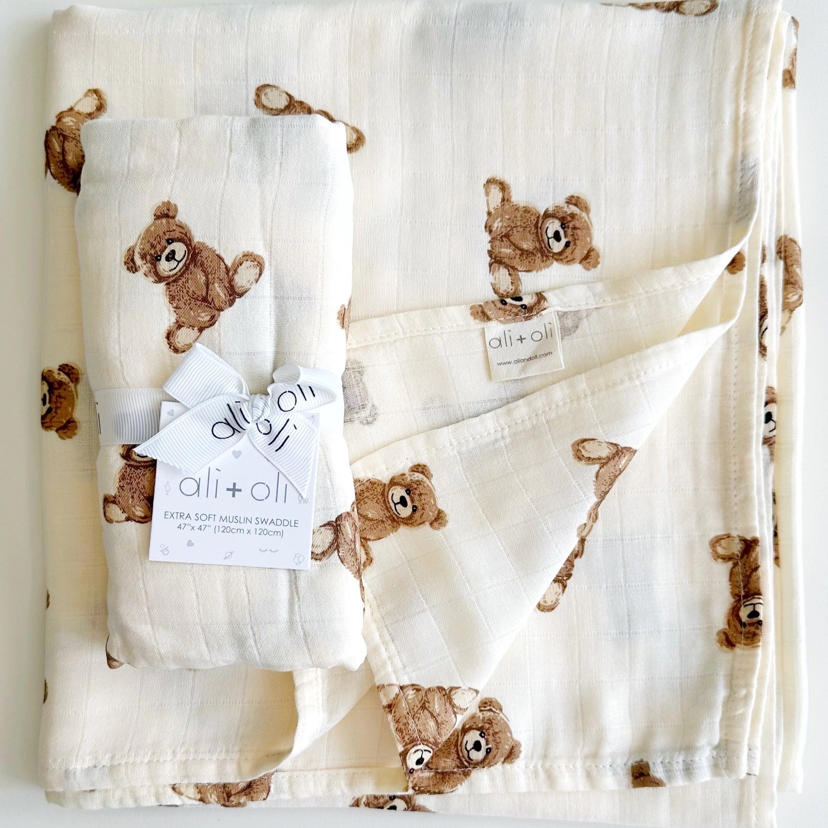 Soft Snuggles Muslin Swaddle - Teddy Bear