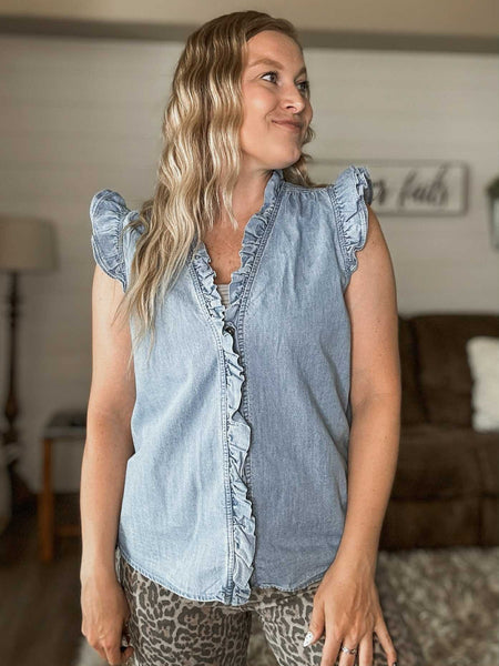 Noa Ruffle Trim Top - SIZE MEDIUM