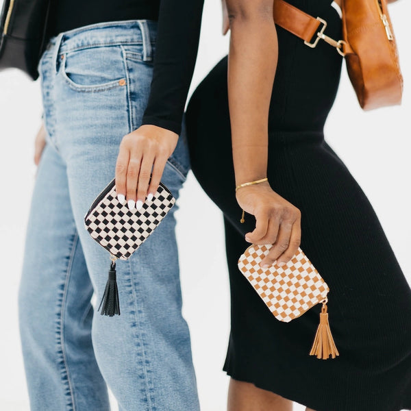 Wynona Woven Wallet - Checkered Brown