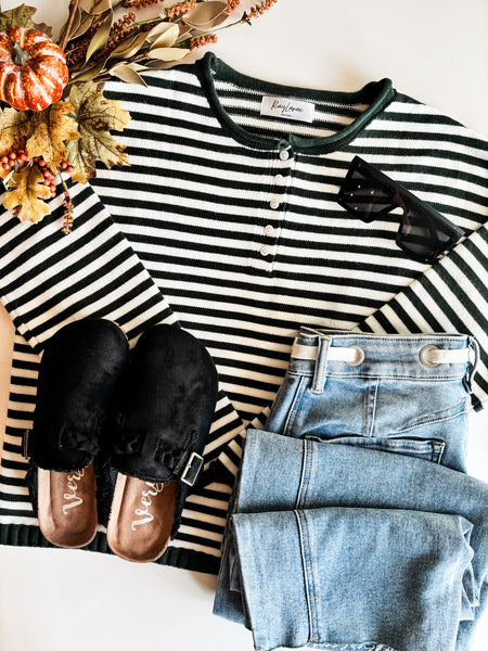 PREORDER Lyra Stripe Henley Sweater