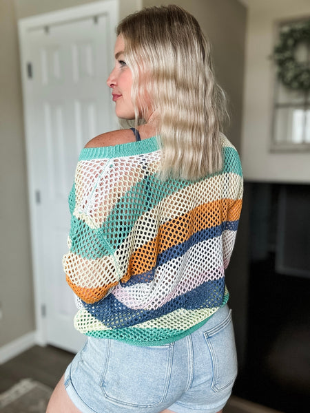 PREORDER Ocean Air Crochet Colorblock Sweater