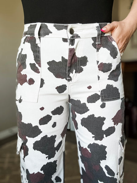 PREORDER Pasture Perfect Cow Print Denim Pant
