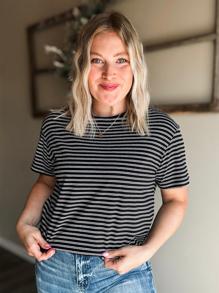Jensen Stripe Basic Tee - Black