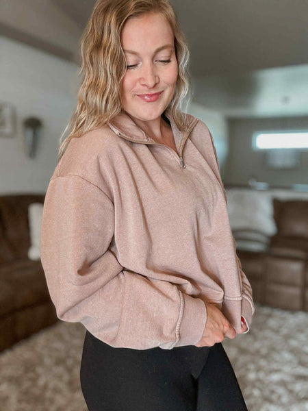 Reset Mode Quarter Zip Pullover - Taupe