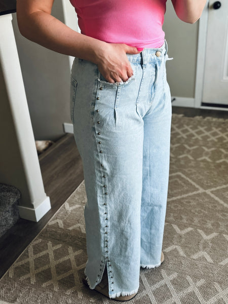 Yvie Studded Side Slit Denim