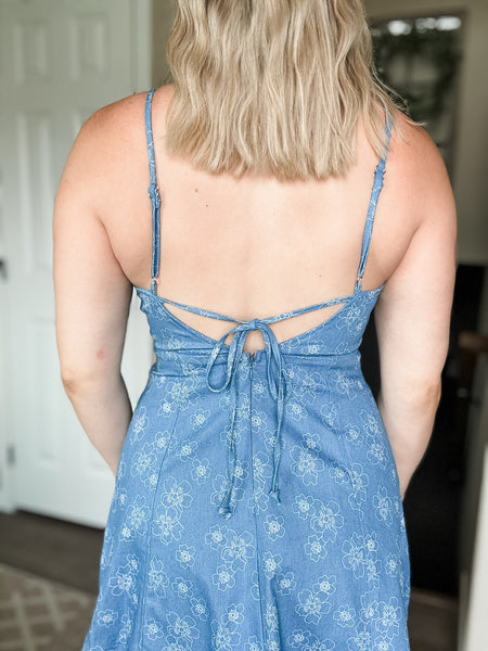 Denim Floral Cami Dress - Light Denim