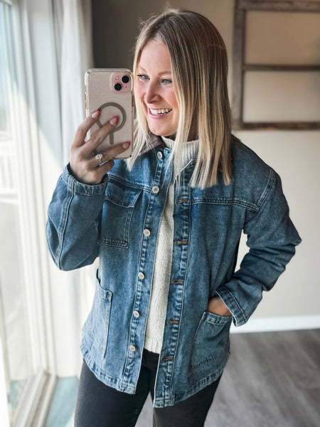 PREORDER Memphys Leather Collar Denim Jacket