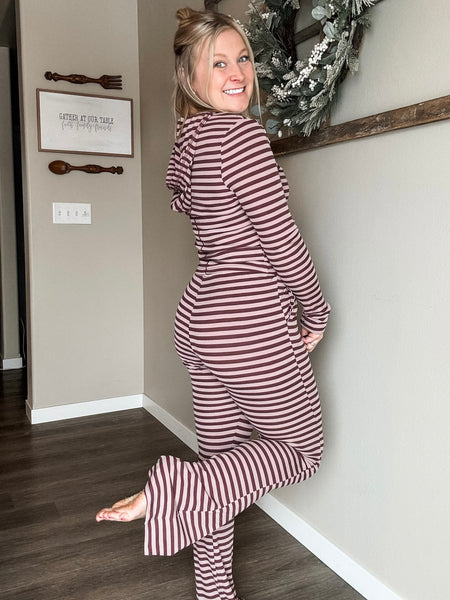 Megan Stripe Lounge Set - Burgundy